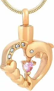 KETIME Stainless Steel Dolphin Heart Cremation Urn Necklace Ashes Keepsake Pendant Memorial Jewelry