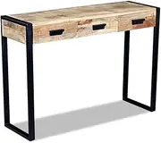 vidaXL Industrial-Style Console Table - Solid Mango Wood and Iron - 3 Drawer Cabinet, High Board - Brown - Handcrafted Sideboard for Living Room, Dining Room, Office