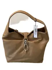 New! Dooney & Bourke Pebbled Leather Logo Hook & Loop Lock Camel Tote (Dust Bag)