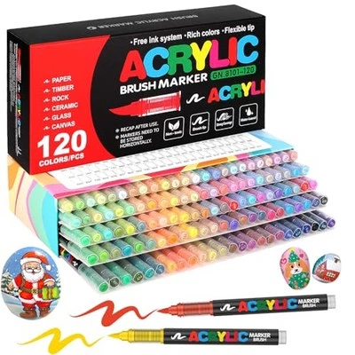 Colors Acrylic Paint Markers, Soft Brush Tip Pens and Markers, Acrylic 120