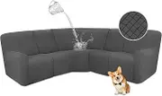 ALIECOM Waterproof Sectional Recliner Couch Covers for Reclining Sectional Stretch L Shaped Recliner Sofa Cover Washable Jacquard Corner Sofa Slipcovers Pet Dog Protector (5 Seat, Dark Grey)
