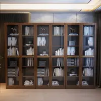 在飛比找樂天市場購物網優惠-書架 ● 全實木 書櫃組合帶玻璃門現代書房整墻新中式辦公室 