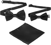 [uxcell] Bow Tie for Men, Adjustable Bow Ties with Pocket Square Solid Color Triple Fold Pre-tied Bow Ties Sets for Wedding, Parties, Dinner, and Business (Black, 2Size)
