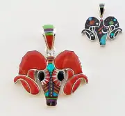 REVERSIBLE TURQUOISE MULTICOLOR CELESTIAL OPAL INLAY .925 SILVER RAM PENDANT