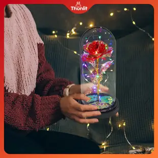 Thunlit 玫瑰花燈 LED 人造玫瑰燈玻璃燈聖誕節生日情人節禮物女孩女朋友玫瑰水晶燈