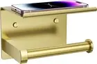 Tindbea Toilet Paper Holder with Phone Shelf, Adhesive or Screw Brushed Gold