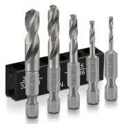 5 pcs Stubby Drill Bit Set for Metal Quick Change 1/4" Hex Shank W/Holder