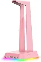 Headset Stand Headset Holder RGB Gaming Headphone Stand Computer Headset Desktop Display Holder Luminous Logo with 3 USB Desktop Headset Holder (Color : Pink)