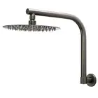 Swivel Gooseneck Wall Shower Arm Round Gun Metal 10" Rain Shower Head Set WELS