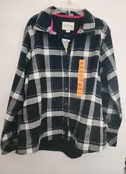 Orvis Flannel Shirt Women's Medium Black Plaid Shacket Fleece lined 2XL