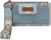 [Montana West] Wrangler Wallet Purse for Women Aztec Clutch Wristlet Wallet with Boho Credit Card Holder, 1artist-cadet Blue, One Size