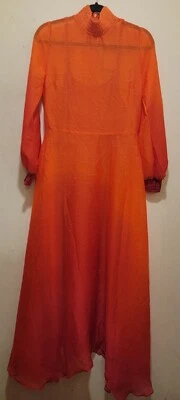 Halston Printed Lurex Chiffon Midi Dress Lipstick/Mandarin Sz Small