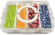 DAWNTREES 4 Grids Snack Box,Divided Serving Tray with Lid and Handle Charcuterie Container for Portable Snack Platters