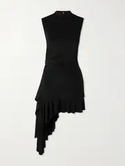 [SIEDRÉS] SIEDRÉS - Asymmetric Draped Stretch-jersey Mini Dress - Black - xx small xx small Black