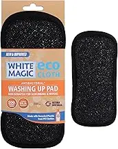 White Magic Dish Cleaning Microfibre Eco Cloth Washing Up Pad, Non Scratch, Rough Scrubbers Side for Non-Stick Cookware, Soft Scrub Side for Dishes (Midnight)