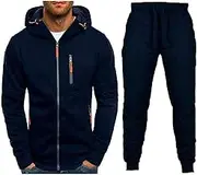 Men's Casual Solid Two Zipper Hooded Pocket Coat Pocket Pants Set Tuxedo Rentals