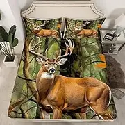 Feelyou Cute Deer Fitted Sheet Twin Size Kids American Flag Bedding Set for Boys Girls Teens Deer Hunting Bed Sheet Set Camo Bed Cover Deep Pocket Room Decor Bed Set