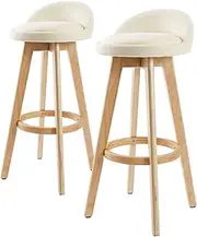 [La Bella] 2X Oak Wood Bar Stool 72cm Fabric Leila - Beige