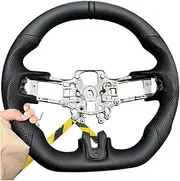Black Smooth Perforated Leather Steering Wheel，Compatible With Mustang 2018 2019 2020 2021 2022 2023 GT GT350 GT500 Racing Wheel Buttom(No heating)