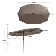 Costway Double-Sided Patio Umbrella Large Outdoor Umbrella w/Solar Panel/Lights Parasol Brown