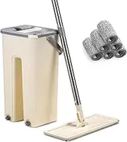 ZUNI Mop and Bucket with Wringer Set, Hands Free Flat Floor Mop and Bucket Set, 6 Microfiber Pads Included, Hardwood Floor Mop, Wet and Dry Use Mop Set for All Floor Types & Windows