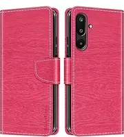 Striped PU Leather Wallet Phone Case Compatible with Samsung Galaxy M16 5G, Slim Magnetic Flip Cover with Card Slots and Stand Function (Rose Red)