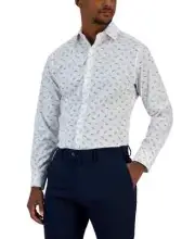Bar III Men's Slim Fit Paper Plane Dress Shirt, White Navy, XL