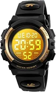 [Dayllon] Kids Digital Watch Boys Outdoor Sports 50M Waterproof Girls Watches Alarm Clock 12/24 H Stopwatch Calendar for Ages 3-15 Boy Girl Wristwatch Kids Gift, Gold X( 8-15 Year Old), Digital