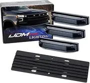iJDMTOY 3pc Super Bright Amber Full LED Center Grille Running/Position Lights w/Mounting Brackets, Compatible With 2019/2020-up Chevrolet Silverado 1500 2500HD 3500HD (Dark Smoked Lens)
