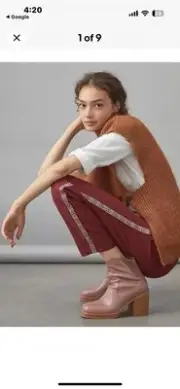 $130 Anthropologie Tapered Side Stripe Pants Sz 12 wine NWT