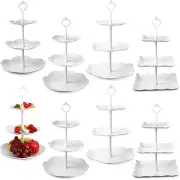 8 Sets 3 Tier Cupcake Stand Plastic Tiered Serving Tray round Flower Square Hexa