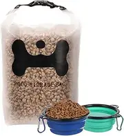 ANVS Silicone Pet Food Storage Bag,30-Cup Dog Food Travel Bag with 2PCS Collapsible Bowls, Perfect for Camping Trip, Dog Boarding, Weekend Getaways and Travel