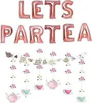 Tea Party Decorations Teapot & Teacup Party Decorations, LET'S PAR TEA Foil Balloon Decorations Princess Tea Party Decorations Tea for Two Party Decorations Suitable for Girls Birthday Party Supplies