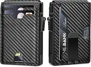 [Vandz] Minimalist Wallet for Men,Slim RFID Blocking Bifold Wallet Credit Card Holder Aluminum Pop-Up Card Case with Money Clip, Carbon Fiber Black, Slim, Minimalist