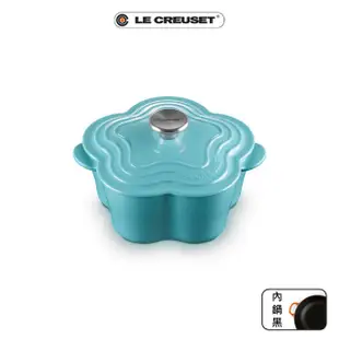 【Le Creuset】琺瑯鑄鐵鍋山茶花鍋20cm(土耳其藍-鋼頭-內鍋黑)