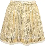 SPFASZEIV Girls Sequin Skirt Pleated Sparkly Skirt Elastic Waist Kids Toddler Glitter Dance Skirts for Party 5-14 Years