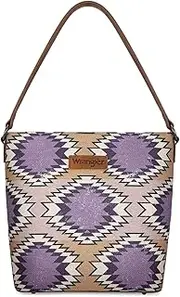 [Montana West] x Wrangler Hobo Bag for Women Aztec Boho Shoulder Purse with Wide Strap, Purple, Medium