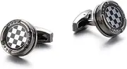 [Longcreek] Classic Square Cufflinks for Men, Scottish Cufflinks, Round White Black Cufflinks, French Cufflinks, Checked Brass Studs for Tuxedo and, NO, No, No