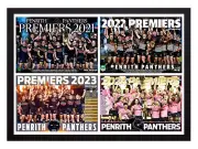 Framed 2021 2022 2023 2024 Penrith Panthers NRL Premiers 4 Peat Poster 45 x 32cm