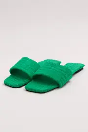 Green Square Toe Toweling Detail Slippers
