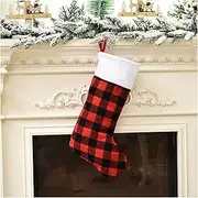 [Generic] Christmas Stocking Christmas Stocking Sack Red Plaid Santa Sack Xmas Gift Candy Bag for Kids Xmas Tree Ornaments Year Christmas Stockings