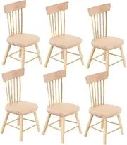 Kisangel 6pcs Miniature Wooden Chairs for 1/12 Dollhouse Realistic Mini Chair Model Decoration Accessory
