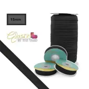 Black Fold Over Elastic FOE 5/8, 3/4, 1" 15mm 20mm 25mm Elastic By The Yard