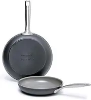 GreenPan Chatham Healthy Ceramic Nonstick 20 & 26cm Open Frypan Set, Grey,Gray
