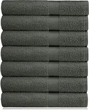 COTTON CRAFT Simplicity Bath Towels Set - 7 Pack - 27x52-100% Cotton Towel - Lightweight Absorbent Soft Easy Care Quick Dry Everyday Luxury Hotel Spa Gym Shower Beach Pool Camp Travel Dorm - Charcoal