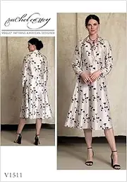 [VOGUE PATTERNS] V1511A50 Dress Misses' Half-Placket, Long Sleeve Shirtdress, 6-8-10-12-14 Orange
