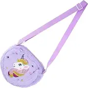 [JEWEDECO] Unicorn Plush Crossbody Bag for Girls Cartoon Shoulder Pouch Soft Material Purse Bag