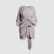 $245 Aidan Mattox Womens Gold Draped Keyhole-Front Mini Kimono Dress Size 12