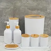 Bathroom Accessories Set Premium Bathroom Set Enduring Soap Dispenser and Toothbrush Holder Set with Trash Can Tray Toilet Brush Cotton Swab Box Black/White for Bathroom Hotel (White)