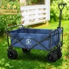 Beach Trolley Cart Foldable Garden Camping Wagon 360° Wheels Steel Frame Blue